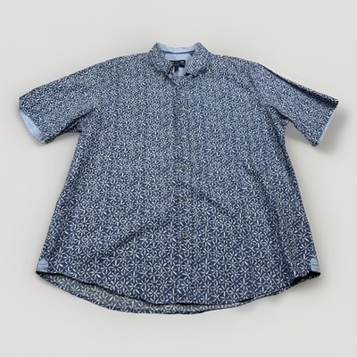 Charleston Threads Mens XL Blue Geometric Linen Blend Summer Shirt GC