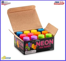 Mini Neon Party Bubbles for Kids - (Pack of 12) Bulk Wands and Bottles for Blowi