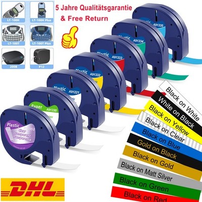 91221 Schriftband Kompatibel für Dymo Letra Tag Band LT-100T XM XR Weiß 12mm 1/2