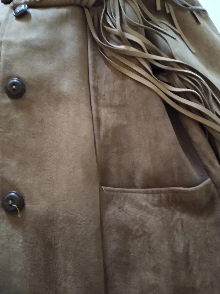 Chaqueta de cuero vintage años 70 gamuza flecos talla pequeña/mediana para mujer Foto 3 de 4