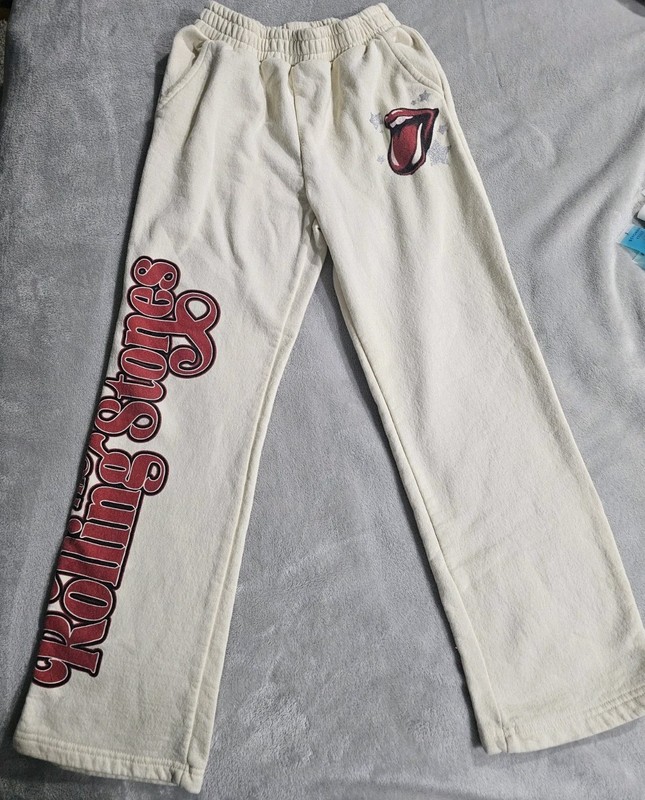 Genuine Rolling Stones + Iconic LIPS Logo Ivory Juniors Fleece Pants