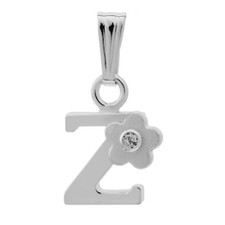 Sterling Silver 0.01cttw Diamond Initial "Z" Flower Pendant with Chain