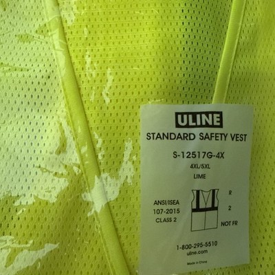 ULINE Standard Safety Vest S-12517G-L / 4Xl/ 5 XL Lime ANSI/ ISEA