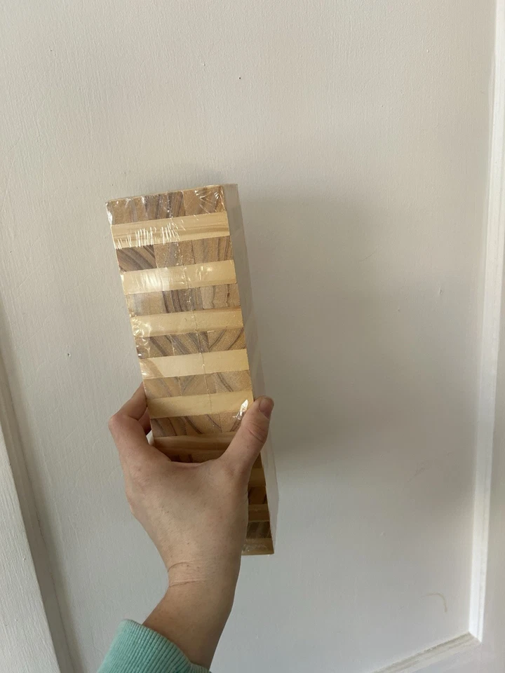 Wooden Balance Tower Puzzle New Wrapped 10" tall 3" x 3" pull out pieces tumble - Image 2 of 4