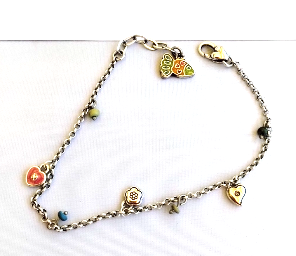 Brighton Silver Sea Love Havana Fish Anklet 10 Inch 6.6 Grams