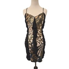 MadRag Y2K Black Ruffle Front Animal Print Bodycon Mini Club Dress Spaghetti