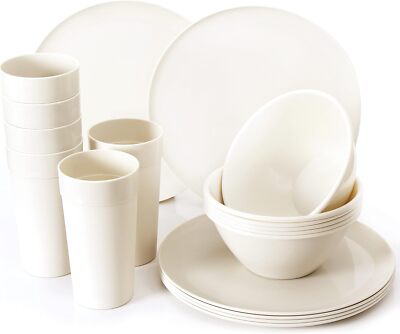 18 Piece Reusable Plastic Kitchen Dinnerware Set Plate Dishes