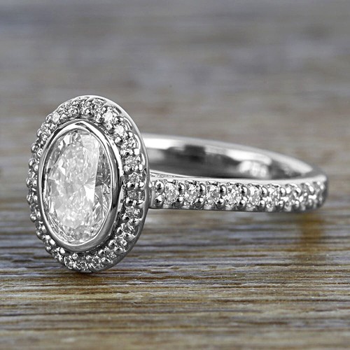 4Ct Oval & Round Cut Simulate Diamond Engagement Ring in 14K White Gold Finish - Picture 4 of 6