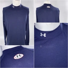 Under Armour Mock Neck Fitted Base Layer Men’s M Navy Blue Poly Lycra YGI A3-104