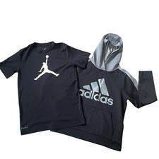 Lot of 2 Boys Youth Size L Adidas  Jordan Shirts Black Mixed Lot Activewear
