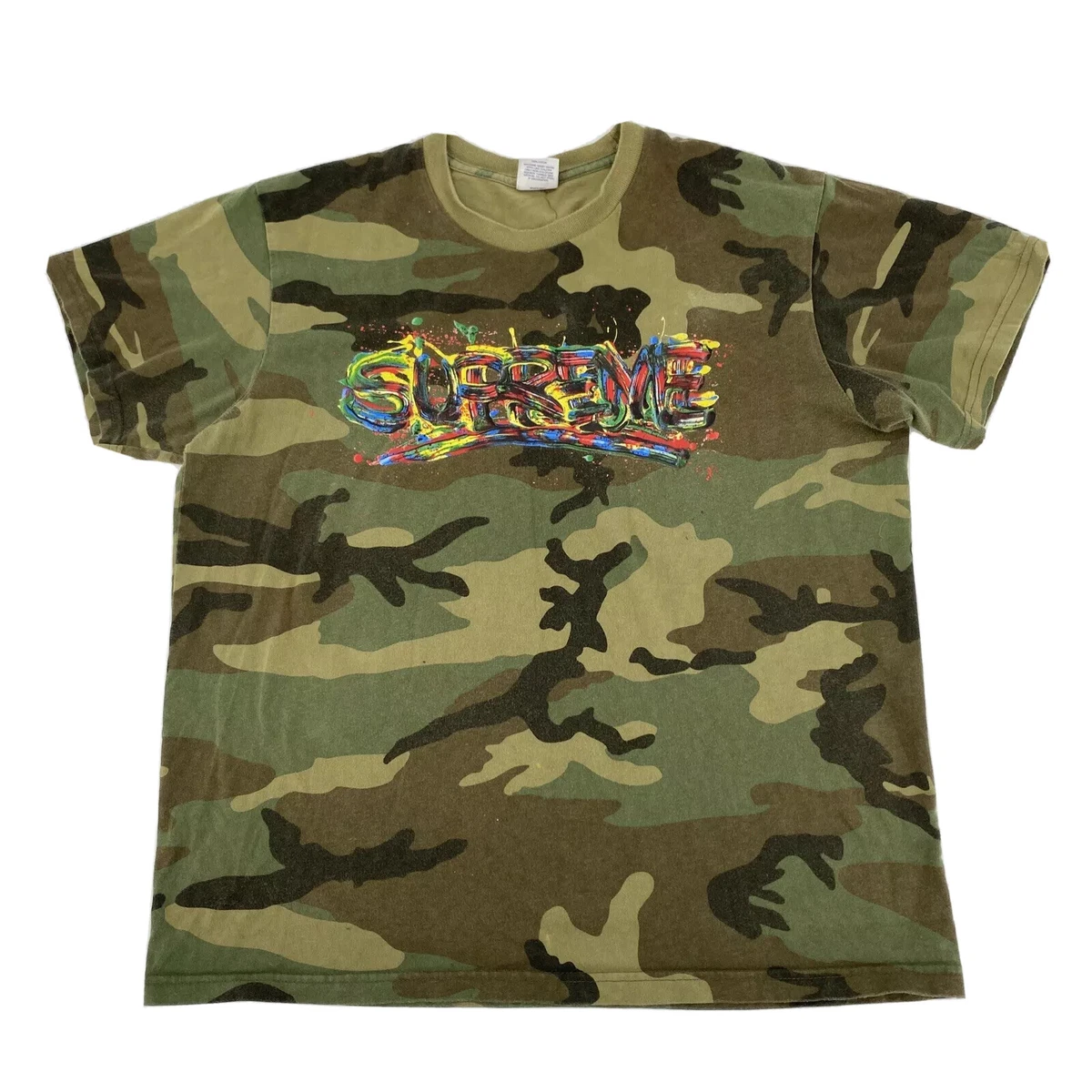 Supreme T Shirt Men's Size M Camo Shirt Short Sleeve Graffiti