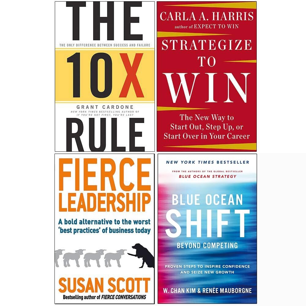 10X Rule Grant Card,Strategize to Win,Fierce Leadership,Blue Ocean Shift 4 Books