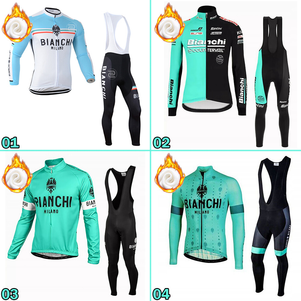 Maillot Ciclismo Hombre Polar Bianchi Mangas Largas Pantalones Acolchados Traje