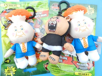 3 NEW Topps Garbage Pail Kids Phlushers GPK Series 1 Mini Clip-On Plush