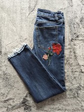 Free People Skinny Flower Embroidery Jeans Women's Size 25 Dark Wash