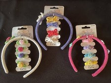 Baby Kidentials Headband/hair Tie Set. Lot Of 3 Purple White Pink H24