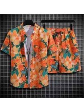 Completo Sportivo Tuta Set Maglia T-shirt Pantaloni Corti Arancione 072911