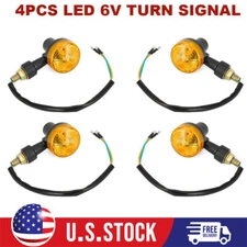 6 Volt Motorcycle Turn Signals Black with Amber LED Indicator Lens 4 piece 6V 