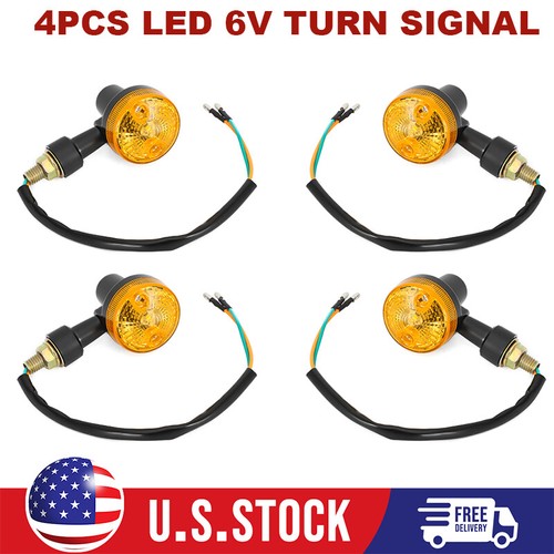 6 Volt Motorcycle Turn Signals Black with Amber LED Indicator Lens 4 piece 6V - Picture 1 of 10