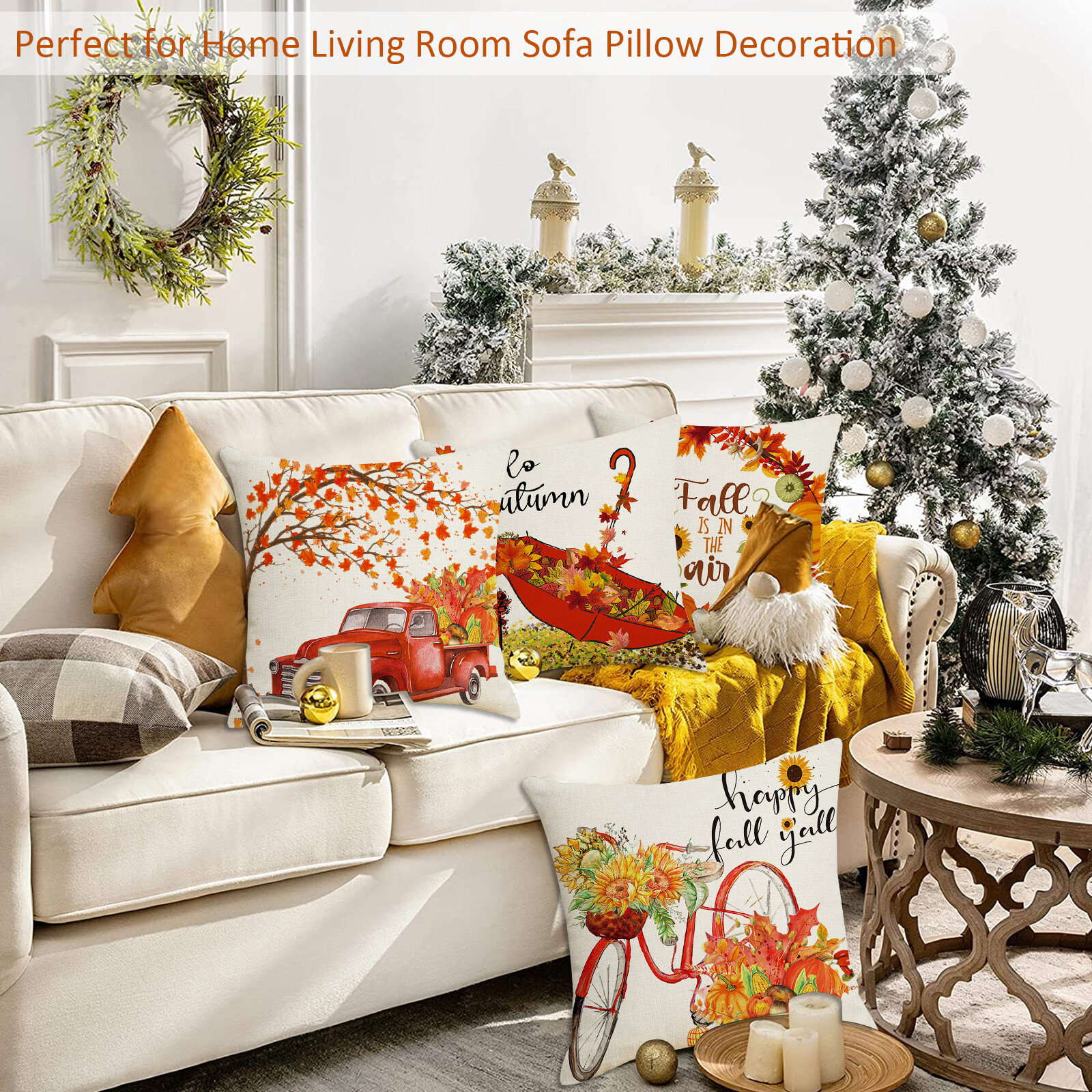 4Pcs Autumn Throw Pillow Covers Decorative Maple Leaf Pillow Covers TR