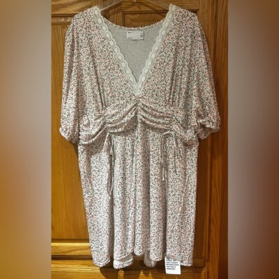 ASOS Design Curve White & Pink Floral Print Lace Trim Dress Plus Size 20