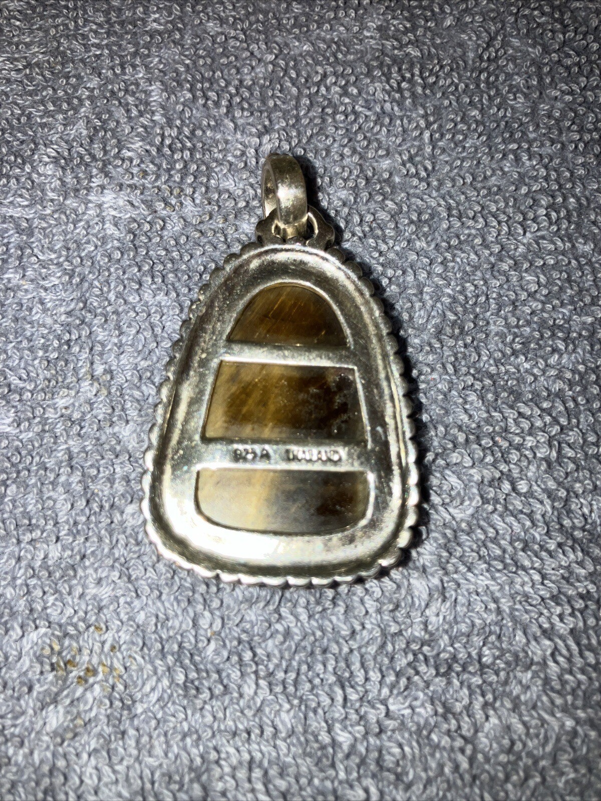 Solid Sterling Silver Carved Tiger Eye Slide Pend… - image 2