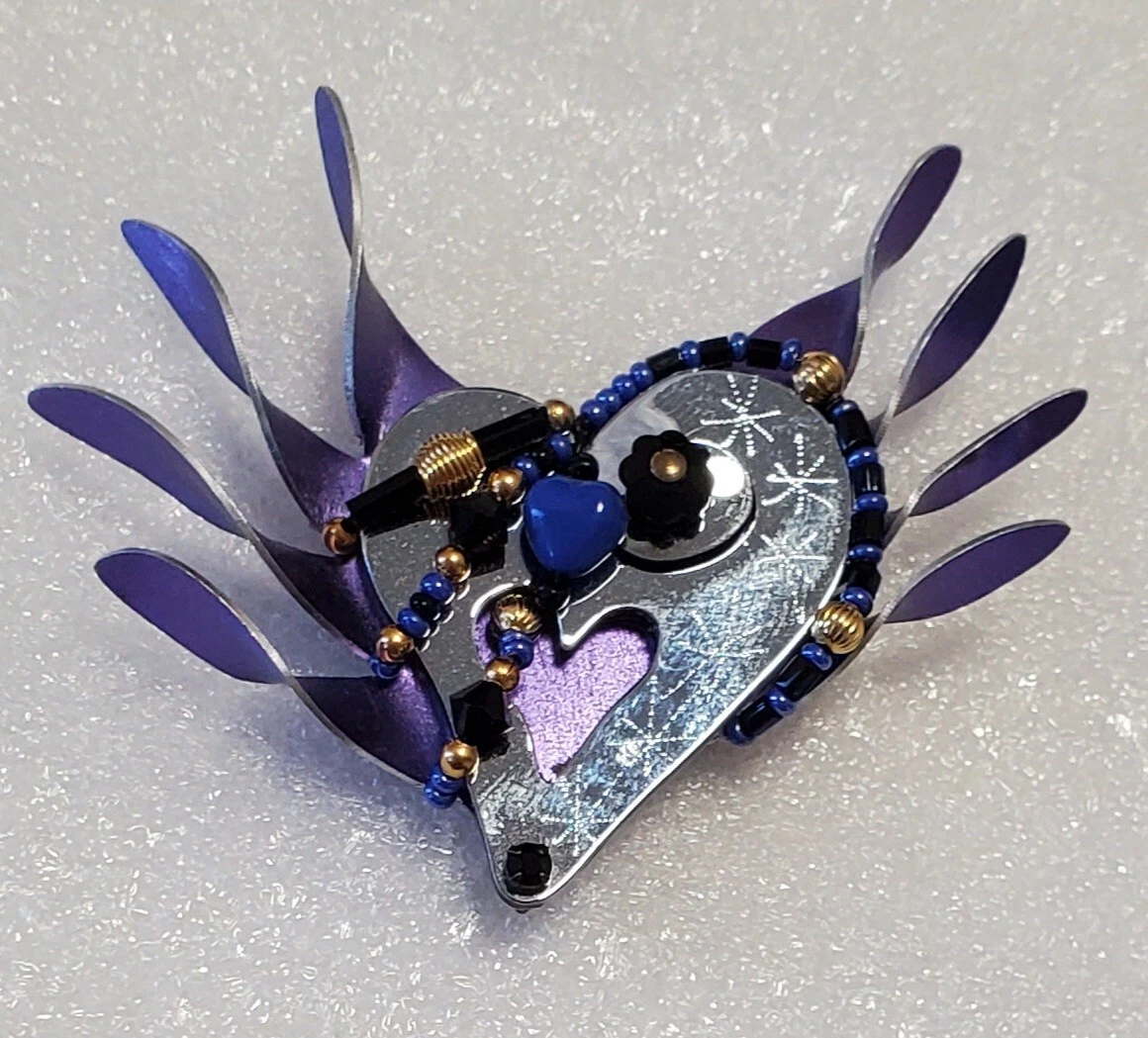 LIZTECH Signed Purple and Silver Tone Heart with Wings Artisan