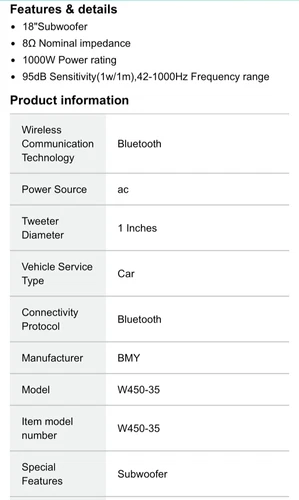 BMY Speaker W450-35 Sub Woofer Speaker 95db 1000 watts 18" Subwoofer - Picture 4 of 4