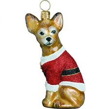 Chihuahua Santa Paws Polish Glass Christmas Ornament