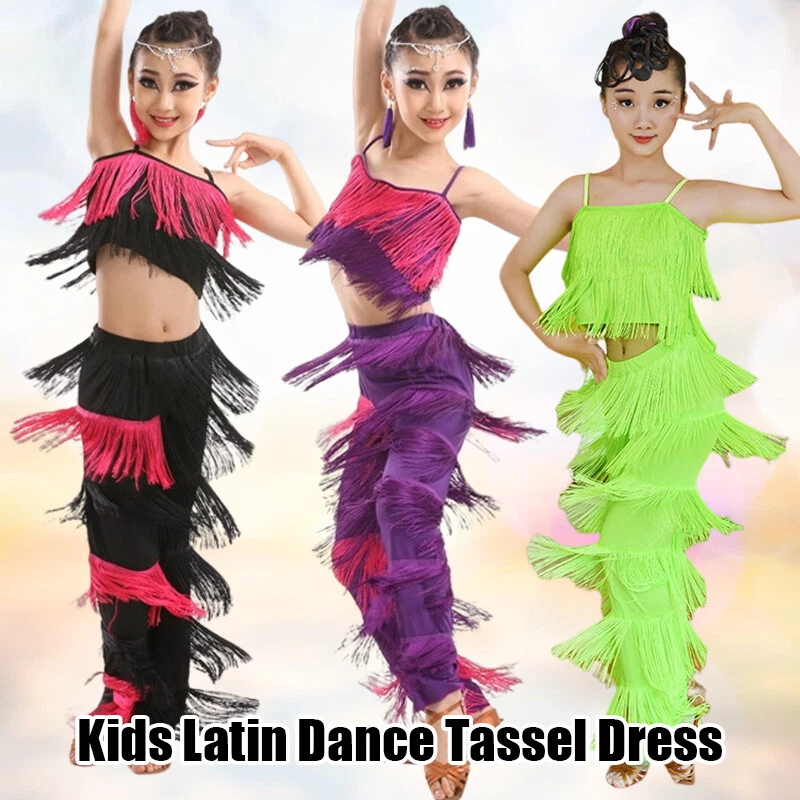 Kids Latin Dance Costumes Ballroom Plus Size Fringe Tassel Stage Outfits Costume - Image 3 of 4