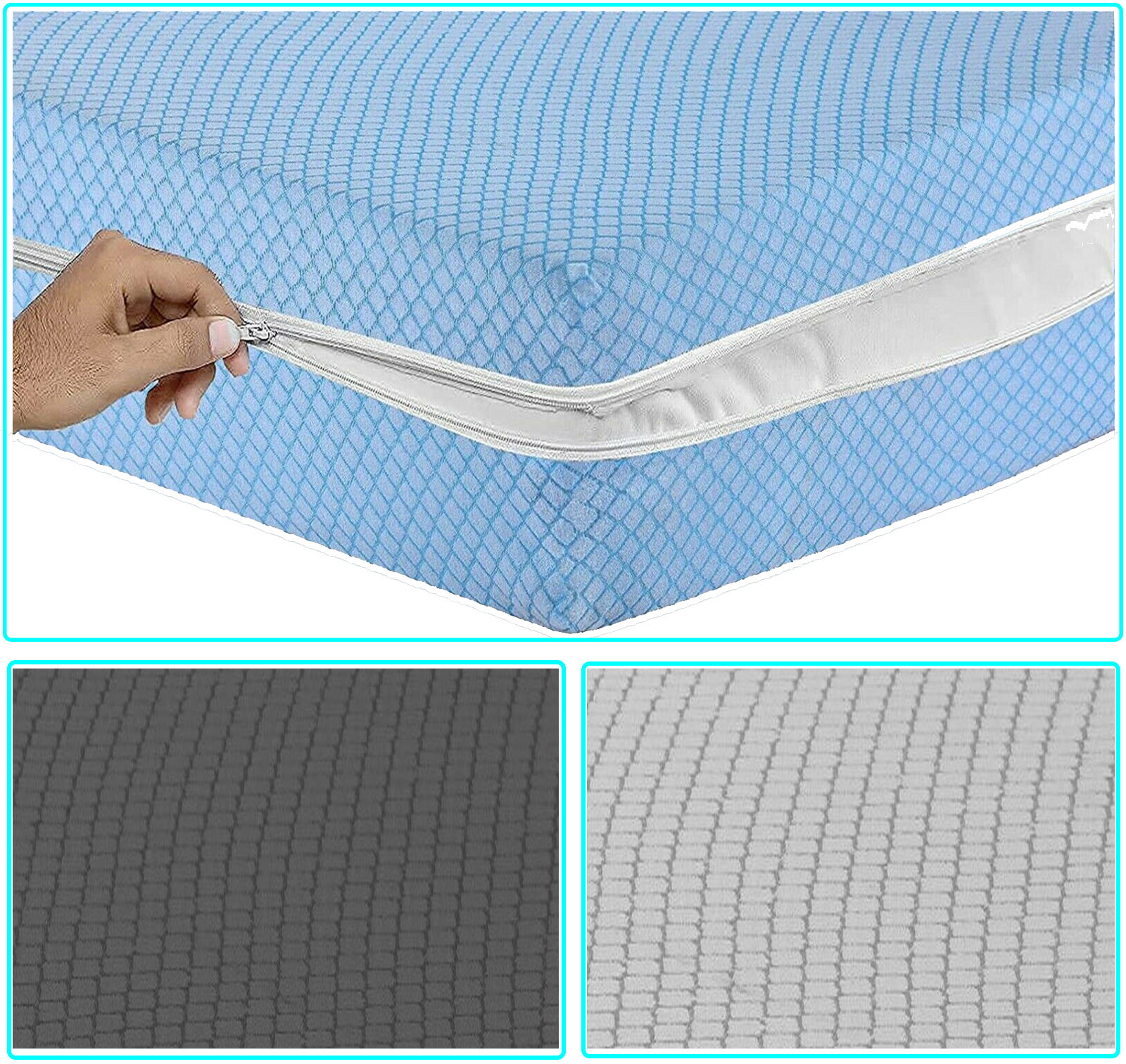 Diamond Zipped Mattress Cover Terry Bed Cover Topper Full Encased Anti