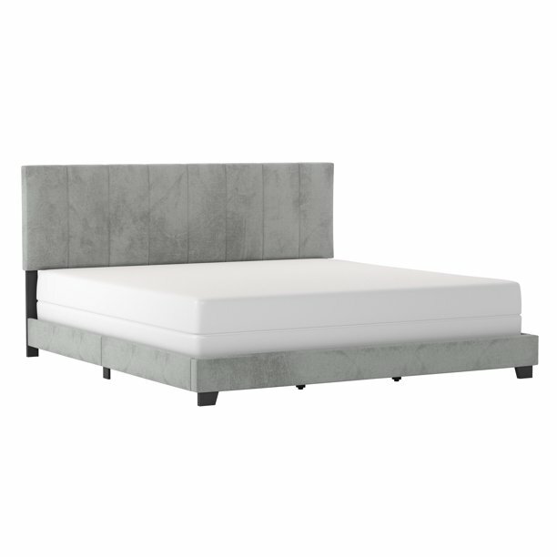 Reece Channel Stitched Upholstered King Bed, Platinum Grey, by Hillsdale Living 