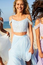 Sherri Hill size 0 two piece prom dress formal Light Blue lace tulle 51771 beads