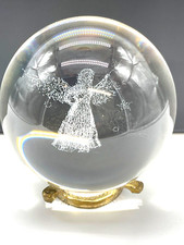 3D Fairy  Stars Crystal Ball Sphere Brass Stand 3D Laser Engraved Paperweight