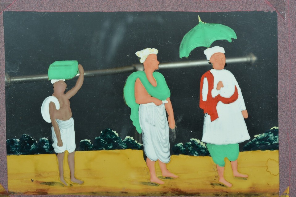 Rare tableau ancien India Company School Mica 19 thc personnages