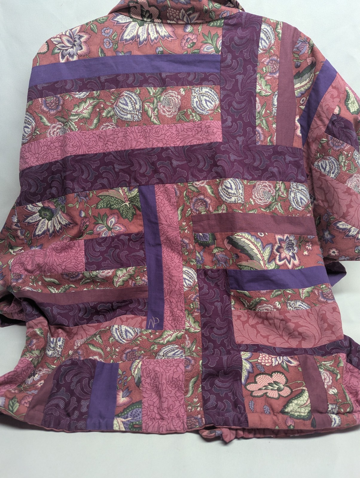 Vtg Reversible Patchwork Quilted Purple Jacket Si… - image 3