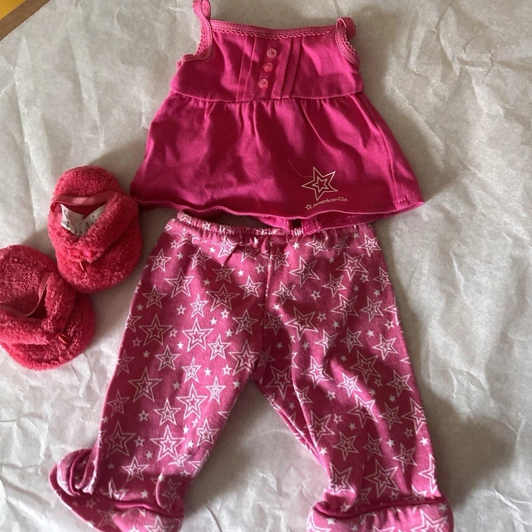 American Girl Doll Sweet Dreams Pajamas & Slippers Set Pink 