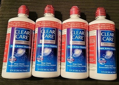 (4) Clear Care Triple Action Cleaning Solution 12oz ~EXP: 1/27+
