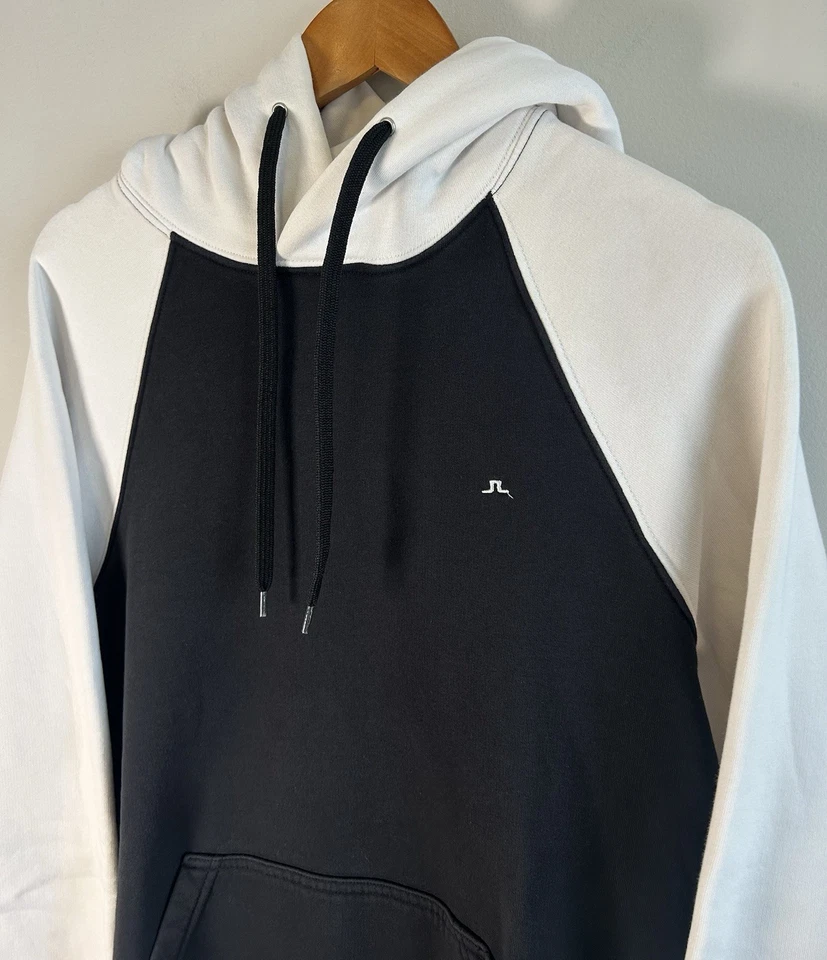 J Lindeberg Mens Black & White Hoodie Sweater  Sz L Pullover Made In Turkey EUC — 第 3/4 张图片