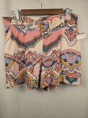 NWT Women's Maison D'Amelie Pink Linen Blend Floral Buckle Cuffed Shorts Sz 10