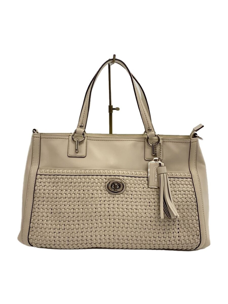 COACH White Leather Tote Bag F23956 Stylish Shoulder Handbag