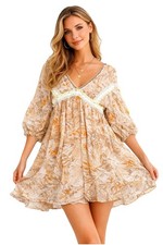 Boho Babydoll Dress Umgee Small Floral Lace Trim Puff Sleeve Cottagecore