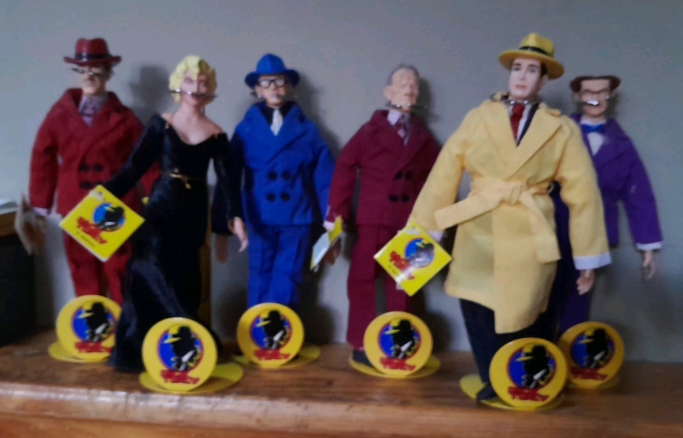 Vintage Set 6 Dick Tracy Applause 9" Dolls Figures 1990 With Stands 
