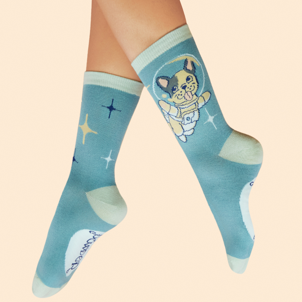 Ladies Bamboo Ankle Sock Frenchie In Space By Powder Design SS25