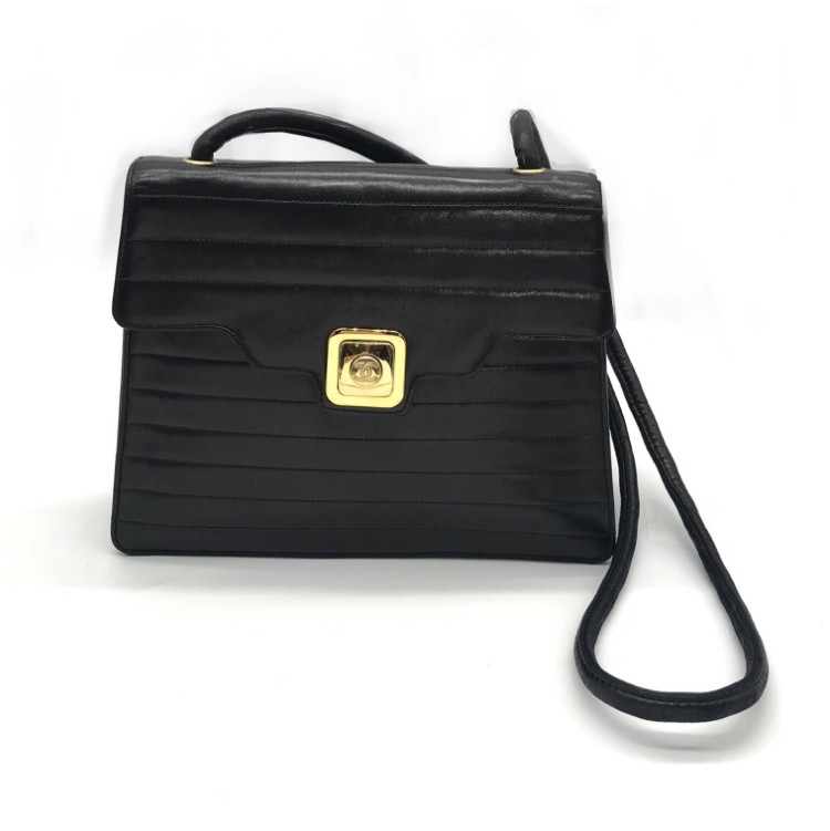 CHANEL Coco Mark Black Shoulder Bag Push Lock M9500 Excellent Condition