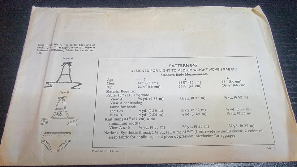 CUT Vintage Kwik Sew Pattern # 645 Little Girl Halter Bikini  Swimsuit - Image 2 of 3