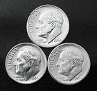 1954 P-D-S 10c SILVER Roosevelt Dimes. Year Set.   BU/BU/UNC  (R172)