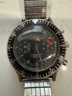 VTG Croton Nivada Grenchen Chronograph Aviator Sea Diver Watch-Runs-105 18458
