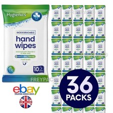 36 Packs Hygienics Biodegradable Hand Wipes Antibacterial Vitamin E & Aloe Vera