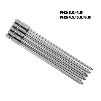 Screwdriver Bits 150mm Long 5Pcs 6.35mm Bits Cross Screwdriver PH1 PH2